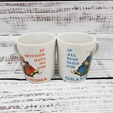 Vintage Set of 2 Milk Glass Grandpa Grandma Coffee Mugs Cups “If Mother Says No” picture