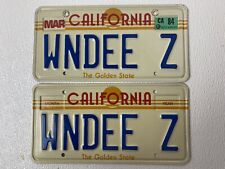 1980s California Vanity License Plate Pair WNDEE-Z Collectible Mar 84 Tags Nice picture
