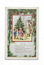 Antique NORWAY GOD JUL Post Card, embossed Santa in White coat, Tree, Children picture