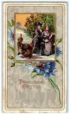 1911 Thanksgiving Greeting Couple Romance Scared To Turkey Antique Postcard picture