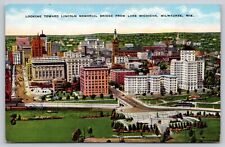 Postcard WI Milwaukee Looking Toward Lincoln Memorial Bridge From Lake MI A16 picture