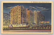Vtg Post Card Ambassador Hotel Atlantic City by Night H106 picture