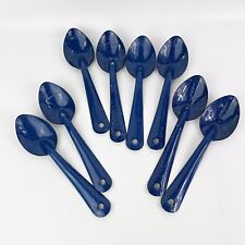 Lot Of 8 Vintage Blue & White Speckled Enamel Spoons Enamelware Camping 6