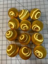 Vintage Lot Of 12 Satin Spun Silk Thread Christmas Small  Ball Ornaments Gold picture