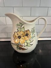 Vintage Hand Painted 1974 Ceramic Pitcher Vase With Yellow Flowers Large 10 inch picture