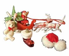 Lot 4 VINTAGE  Christmas Plastic SANTA W/SLEIGH Bear Santa Boot & Hat ASSEMBLAGE picture