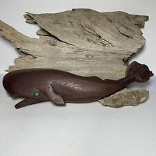 Hand Carved Wooden Whale Moby Dick Figurine Nautical Art Wall Decor 17.5” Long picture