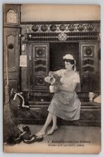 Woman Relaxing Smoking Cigarette And Pouring Drink  Postcard S23 picture