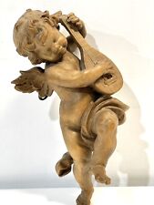 Vintage Carved Wood Cherub Wall Hanging Figure Italy 8” picture