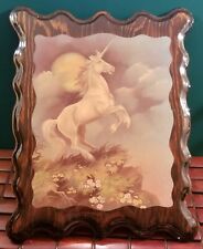 Vintage 1970s Unicorn Decoupage Wooden Plaque 13