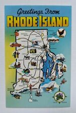 Postcard State Map Rhode Island, RI Points of Interest, Vintage Unposted  picture
