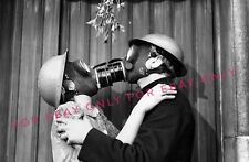 Vintage Old 1940's Photo reprint of Man & Woman Kiss Wearing Gas Masks WWII era picture