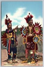 Native Americana~Taos Dancers In Full Regalia Scene~Curteich Vintage Postcard picture