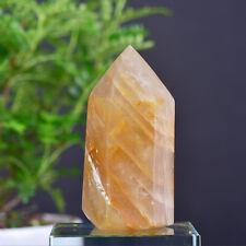 0.92LB Natural yellow gum flower obelisk tower quartz crystal point healing picture