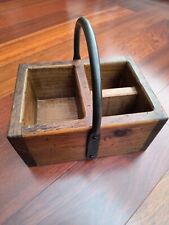 Vintage Hand Crafted Rustic Wooden Caddy Box with Cast Iron Handle picture