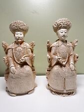  Vintage Chinese Hand Carved  Resin Figurine Statue Emperor & Empress pair picture