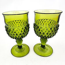 Vintage Indiana Glass Green Diamond Point Water Goblet Wine Glass 6.5