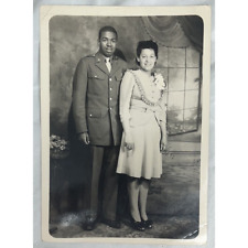 Vintage Photo African American Couple Man in Uniform  picture