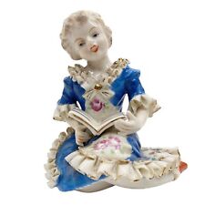 Vtg Meissen Style Figurine Girl Reading Book French Provincial Parisian Shabby picture