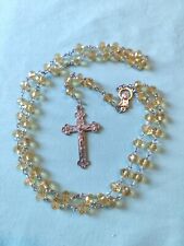 Vintage Yellow Faceted Glass Rosary TM Tertium Millennium Silver Plate picture