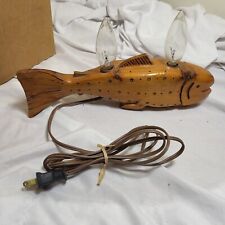 Carved FOLK Fish Table Lamp VTG 12” Fishing unique 2 bulbs vintage picture