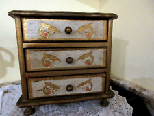 Vintage Gold Gilt Wood I Tole ware Jewelry Chest Music Box 3 Drawers picture