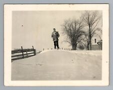 Vintage 1940s Winter Scene Man Aviator Jacket 5 1/8 x 4 Inches Black and White picture