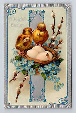1909 EASTER Silver Border Chicks Eggs Willows Forget Me Not Flowers Postcard picture
