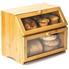 Double Layer Large Bamboo Wooden Bread Box Storage Container For Kitchen Counter picture