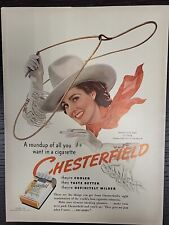 1940 Chesterfield Cigarettes Print Advertising Cowgirl Lasso Rope Texas LIFE picture