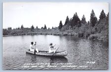 Postcard Rothbury MI Big Wildcat Lake Michigan Canoeing Hippie Canoe Oceana RPPC picture