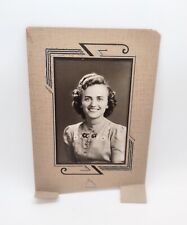 Vtg 1930s 40s Photograph Portrait Picture Pretty Lady Smile Art Deco Frame Cross picture