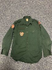Vintage 50s 60's Boy Scout Shirt Long  Sleeve Patches  Explorer BSA Forest Green picture