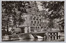 Old Amsterdam O.Z. Voorburgwal Netherlands Canal Scene Vintage RPPC Postcard  picture