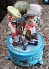 Very Vtg Porcelain Music Box w/4 German Children Made in Sankyo Japan Works Well picture