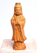 VINTAGE KUAN YIN HAND CARVED WOOD STATUE BODHISATTVA BUDDHIST GODDESS OF MERCY picture