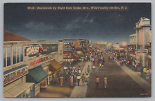 Postcard Wildwood New Jersey Cedar Ave Boardwalk at Night Waffles Amusements picture