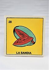 Mexican Loteria Tile Assorted Multi Purpose Drink Coasters #28 La Sandia 4x4 picture