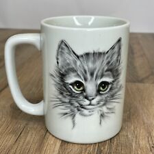 Vintage Otagiri Japan Kitty Cat Coffee Mug Gray With Green Eyes picture