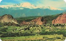 Postcard Pikes Peak Colorado from the Mesa Overlooking Garden of the Gods 1964 picture
