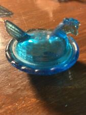 Vintage Aqua Blue Mini Hen on Nest Glass Salt Cellar 2 .5 Inches No Chips picture