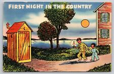 Postcard Comic First Night In The Country Outhouse picture