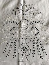 Vintage Tablecloth Handmade Cutwork Embroidery & embroidered M (W) ~ white linen picture