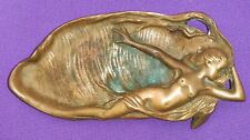 Vintage Art Nouveau Brass Mermaid Nude Woman Dish Trinket Tray 6¾