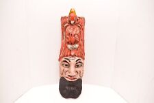 VTG MEXICAN GUERRERO FOLK ART ANTIQUE CARVED WOOD BIRD ON BEARDED FACE MASK picture