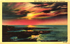 Vtg Postcard Sunset Twilight Along the Cliffs Shoreline La Jolla San Diego Ca picture