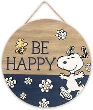 Peanuts Snoopy Be Happy Round Hanging Wood Wall Decor for Home Decorating Gift picture
