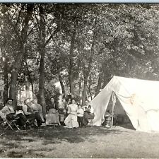 c1910s Family Campsite RPPC Camp Tent Real Photo Cook Galvanized Oil Can A52 picture