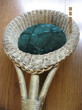 ANTIQUE WICKER COLLECTION BASKET CHURCH TITHING OFFERING GREEN VELVET LINING 36