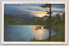 Moonlight Scene North Lake Club Shelby NC Linen Postcard No 4707 picture